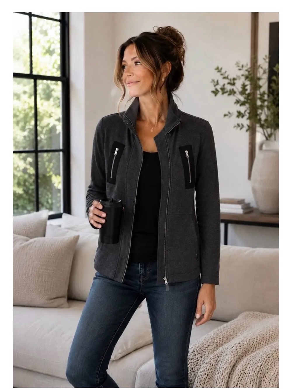 CAbi mesh back jacket Charcoal 
Gray coat women’s size xl
